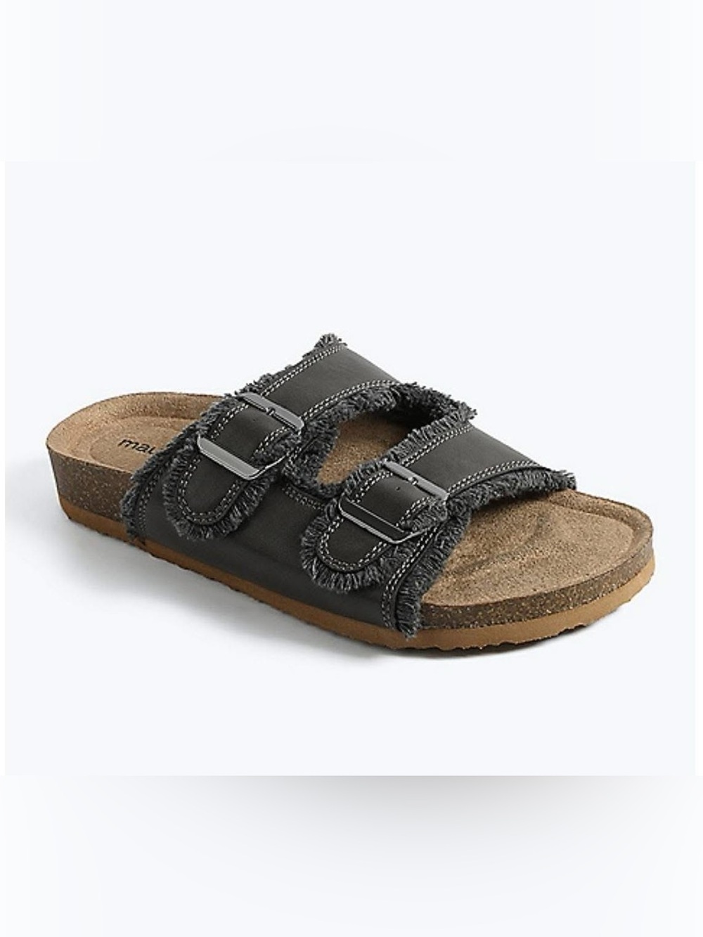 SuperCush Chloe Frayed Two Strap Footbed Sandal in Charcoal size 8